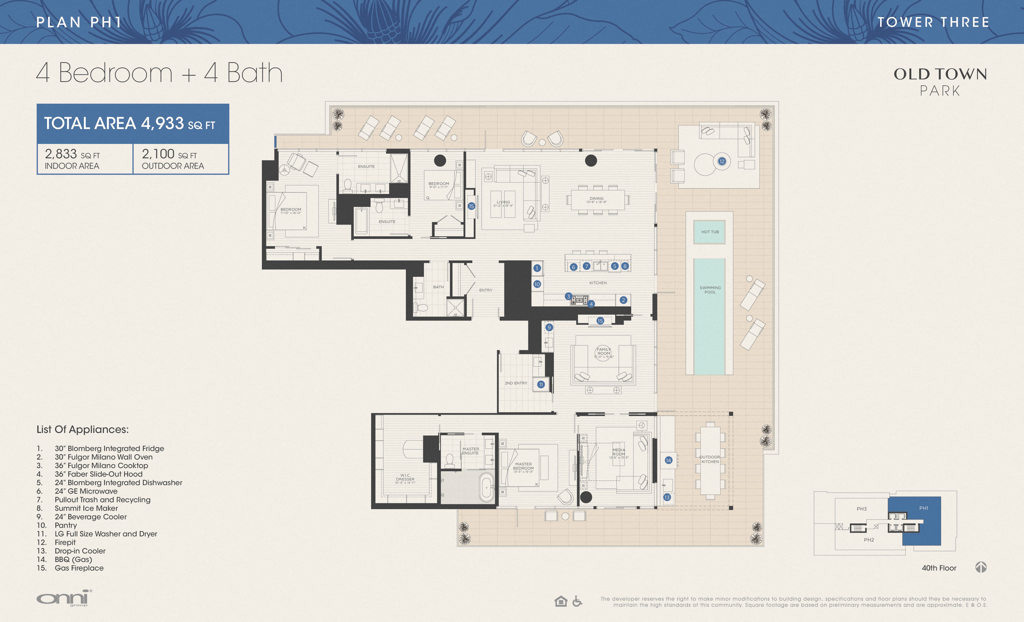 Floor plan for 4 beds, 4 baths, 2833 sqft